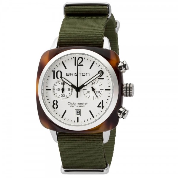 Montre Briston Clubmaster Classic Acétate Bracelet Nato Vert Militaire