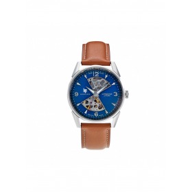Montre LIP Homme Himalaya 40 mm sablier Cadran bleu bracelet cuir brun
