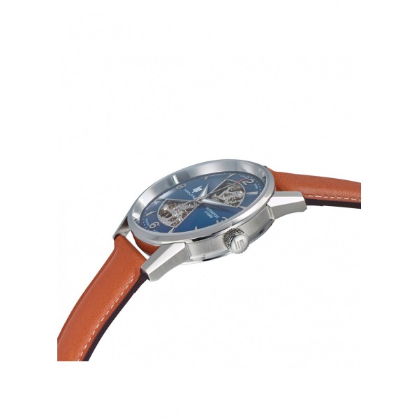 Montre LIP Homme Himalaya 40 mm sablier Cadran bleu bracelet cuir brun