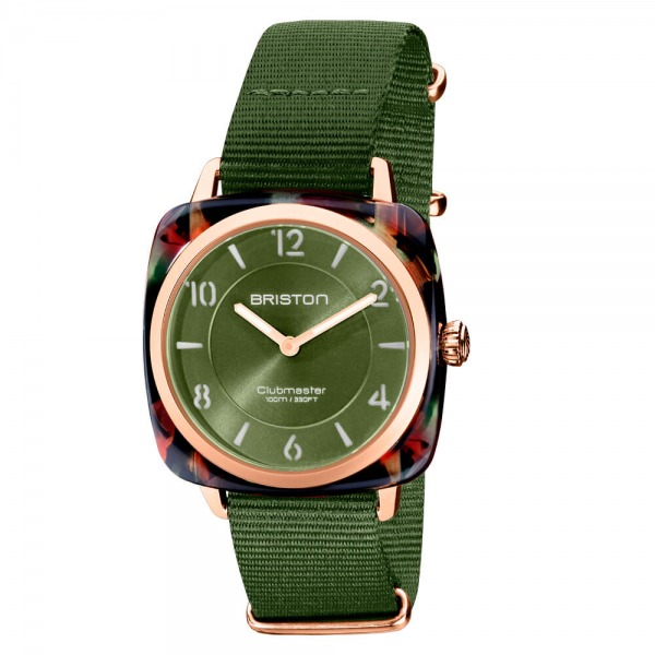 Montre Briston Clubmaster Chic Acétate Bracelet Nato Vert Olive