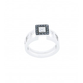 Solitaire TOM G Pure Or Blanc Diamants Noirs Et Blancs