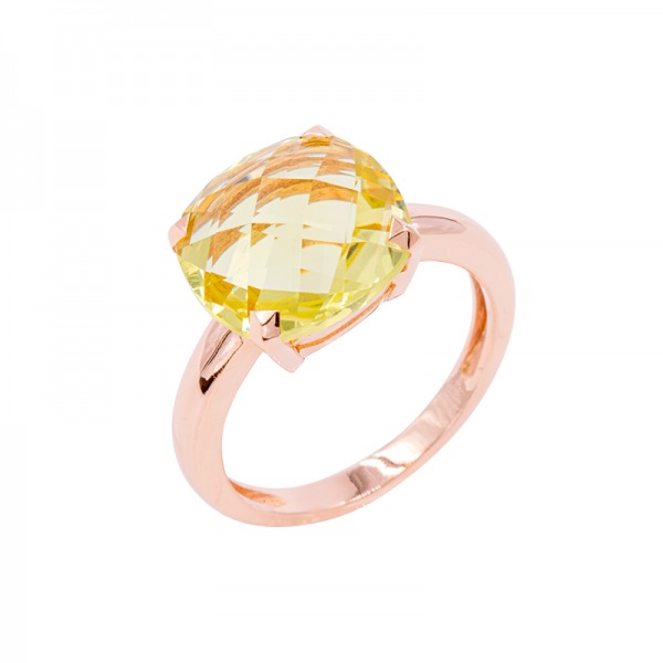 Bague Cesare Pompanon Poppy Blue Moyen Modèle Quartz Lemon, Or rose