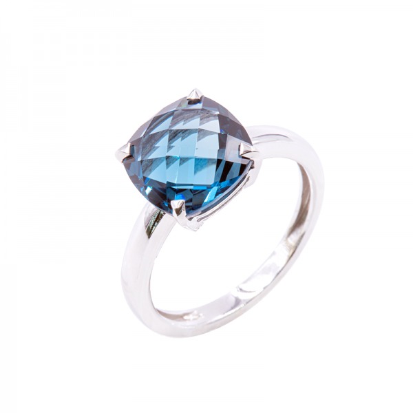 Bague Cesare Pompanon Poppy Blue Petit Modèle Topaze London Blue, Or blanc