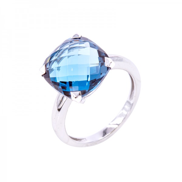 Bague Cesare Pompanon poppy blue moyen modèle topaze london blue, or blanc