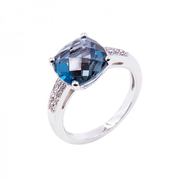 Bague Cesare Pompanon poppy blue petit modèle Topaze London Blue, Diamants, Or blanc