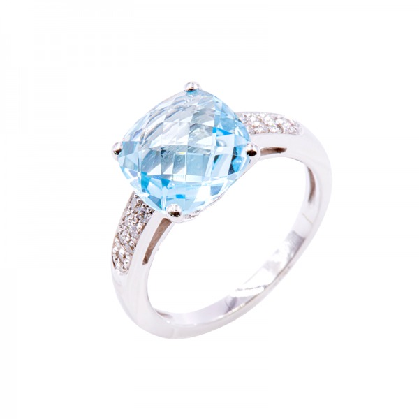 Bague Cesare Pompanon poppy blue petit modèle Topaze Bleue, Diamants, Or blanc