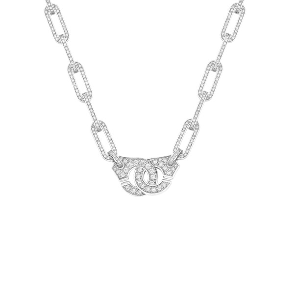 Collier Menottes Dinh Van R15 Diamants & Or Blanc sur Chaîne