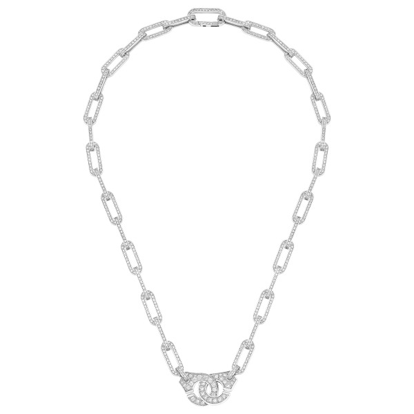 Collier Menottes Dinh Van R15 Diamants & Or Blanc sur Chaîne