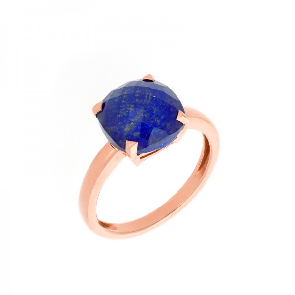 Bague Cesare Pompanon poppy blue Lapis Lazuli, Cristal de Roche, Or rose