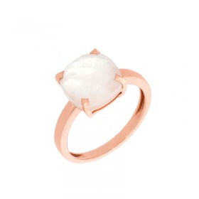 Bague Cesare Pompanon poppy blue Nacre Blanche, Cristal de Roche, Or rose