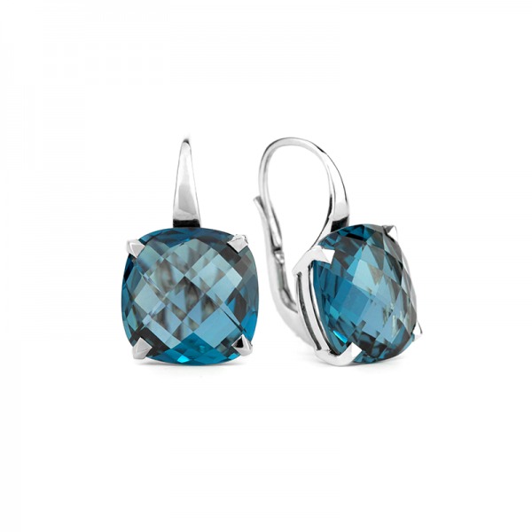 Boucles d'oreilles Cesare Pompanon poppy blue Topaze London Blue, Or blanc