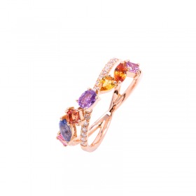 Bague Cesare Pompanon Tutti Frutti Saphirs de Couleurs, Diamants, Or rose