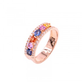 Bague Cesare Pompanon Tutti Frutti Saphirs de Couleurs, Diamants, Or rose