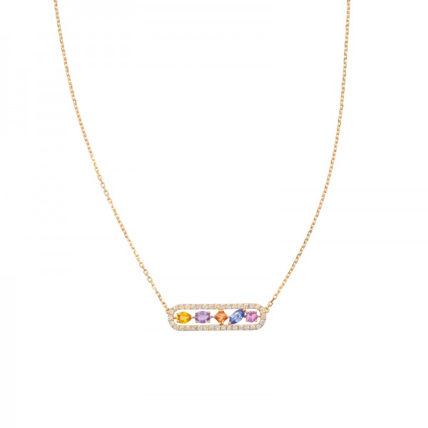 Collier Cesare Pompanon Tutti Frutti Saphirs de Couleurs, Diamants, Or rose