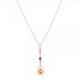 Collier Cesare Pompanon Tutti Frutti Saphirs de Couleurs, Diamants, Or rose