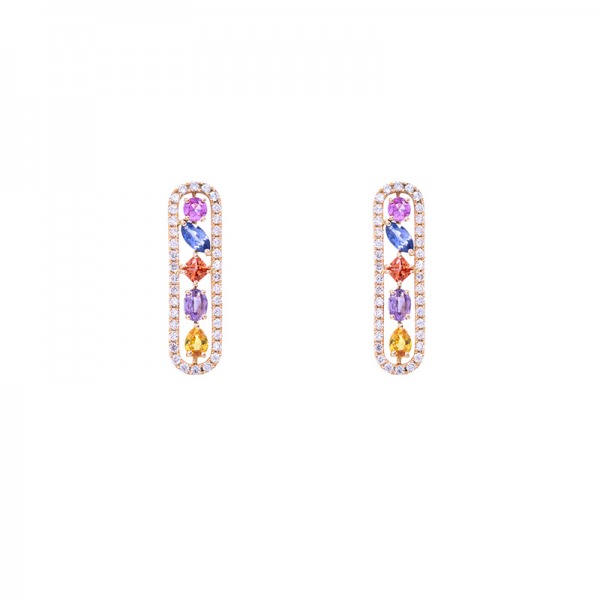 Boucles d’oreilles Cesare Pompanon Tutti Frutti Saphirs de Couleurs, Diamants, Or rose