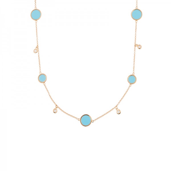 Collier Cesare Pompanon Buona Fortuna Turquoise, Diamants, Or rose