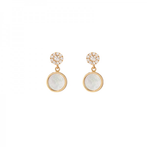 Boucles Cesare Pompanon Buona Fortuna Nacre Blanche, Diamants, Or rose