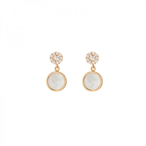 Boucles Cesare Pompanon Buona Fortuna Nacre Blanche, Diamants, Or rose