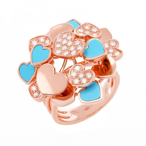 Bague Cesare Pompanon Amore Nana Turquoise, Diamants, Or rose