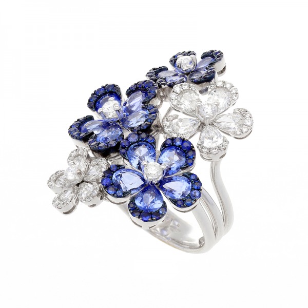 Bague d’oreilles Cesare Pompanon Primavera Saphirs Ceylan, Diamants, Or blanc