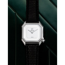 Montre MARCH LA.B Mansart Automatique Cadran White Date Bracelet Lézard Noir
