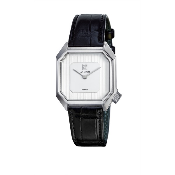 Montre MARCH LA.B Mansart Automatique Cadran White Bracelet Alligator Noir