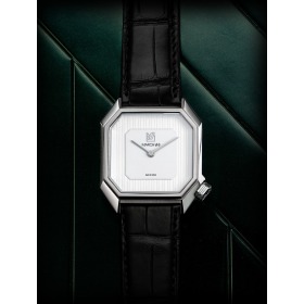 Montre MARCH LA.B Mansart Automatique Cadran White Bracelet Alligator Noir