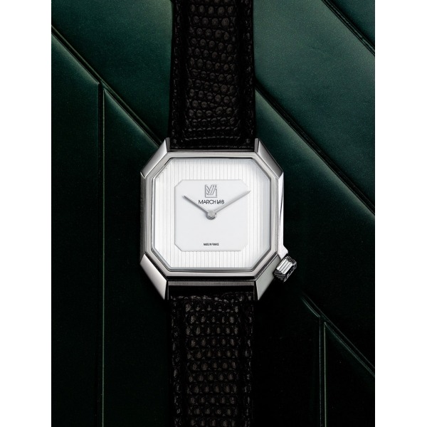 Montre MARCH LA.B Mansart Automatique Cadran White Bracelet Lézard Noir