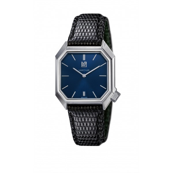 Montre MARCH LA.B Mansart Electric Navy bracelet Lézard Noir