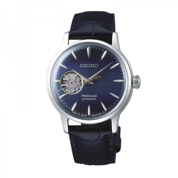 Montre Femme Seiko Presage Automatique Cœur Ouvert Cadran Bleu