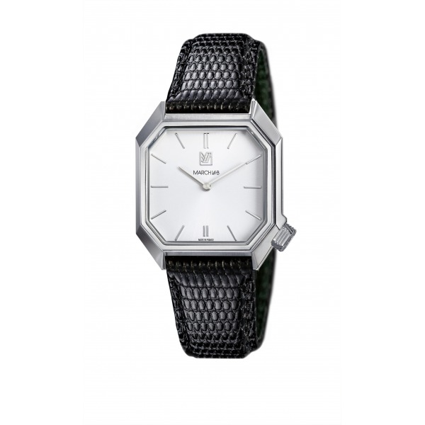 Montre MARCH LA.B Mansart Electric White bracelet Lézard Noir