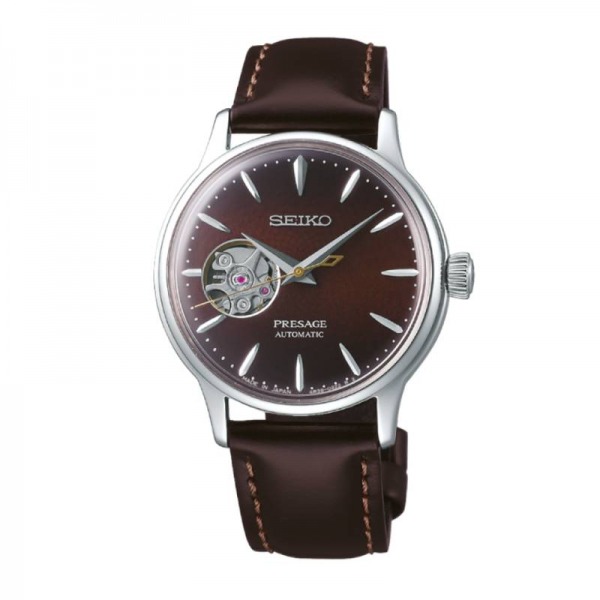 Montre Femme Seiko Presage Automatique Cœur Ouvert Bracelet Cuir