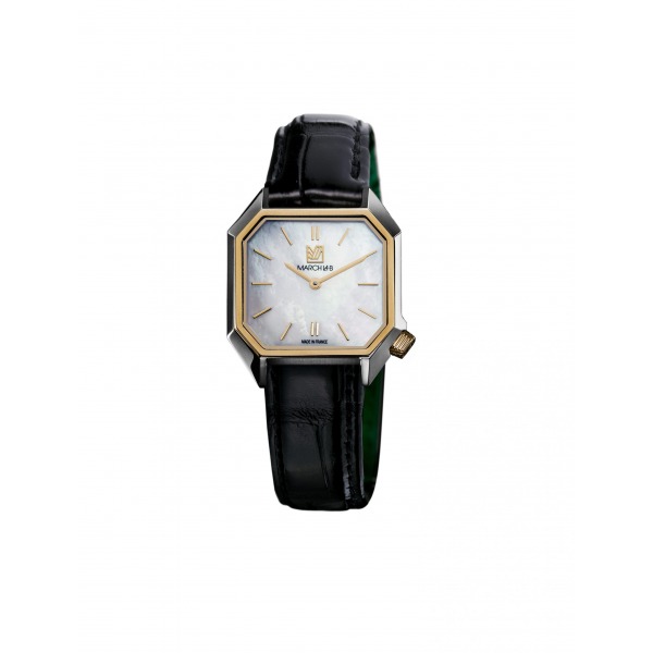 Montre MARCH LA.B Dandy Mansart Electrique Cadran Nacre Bracelet Alligator Noir