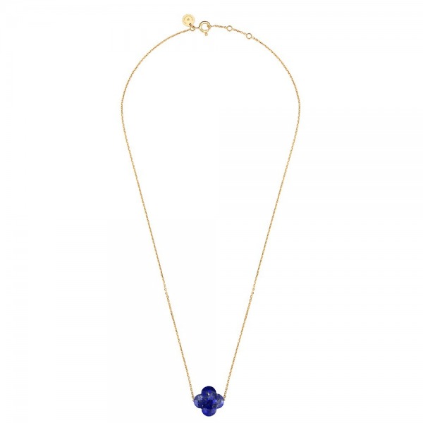 Collier Morganne Bello Or Jaune Trèfle Lapis Lazuli