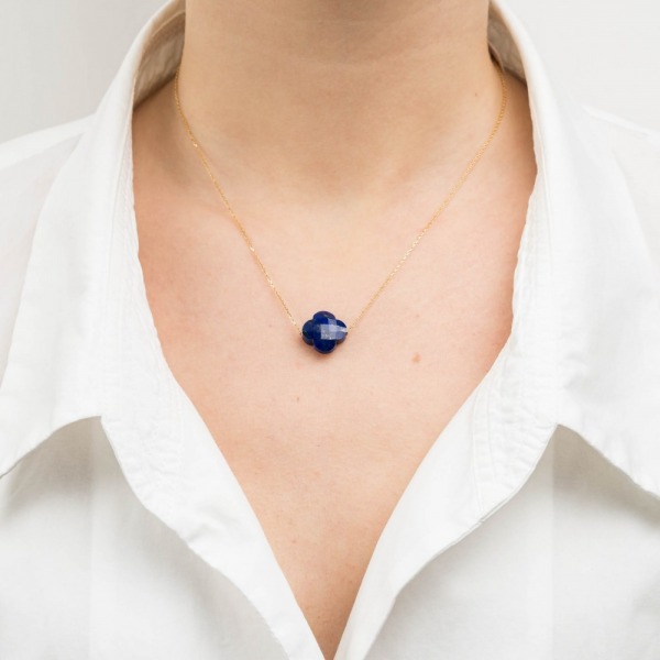 Collier Morganne Bello Or Jaune Trèfle Lapis Lazuli