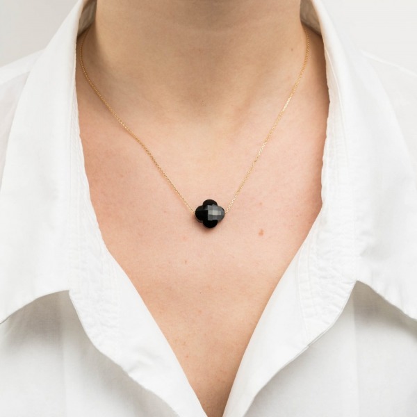 Collier Morganne Bello Or Jaune Trèfle Onyx