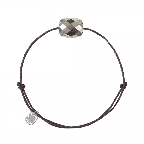 Bracelet Morganne Bello Cordon Chocolat Coussin Pyrite