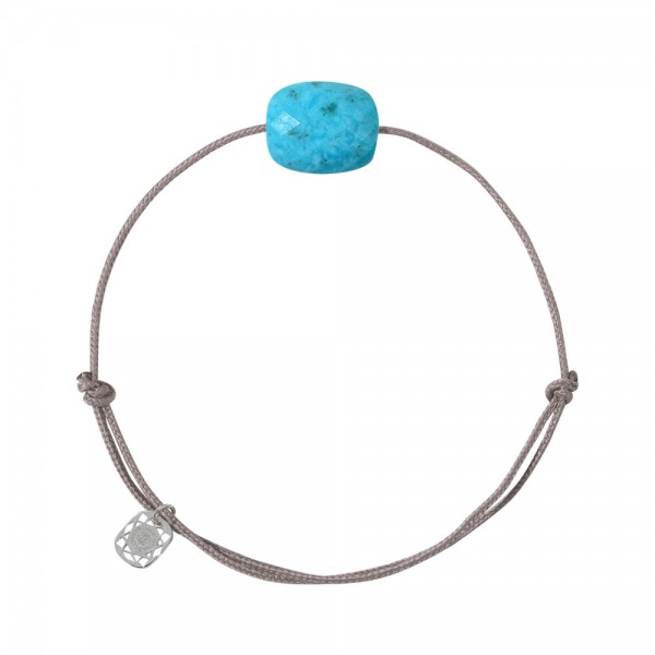 Bracelet Morganne Bello Cordon Taupe Coussin Turquoise