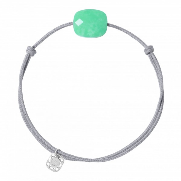 Bracelet Morganne Bello Cordon Gris Souris Coussin Chrysoprase Menthe