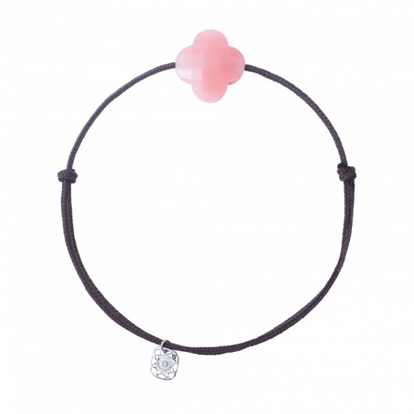 Bracelet Morganne Bello Cordon Brun Trefle Opale Rose