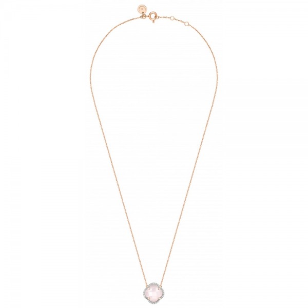 Collier Morganne Bello Victoria Diamants Quartz Rose Milky et Diamants Or Rose