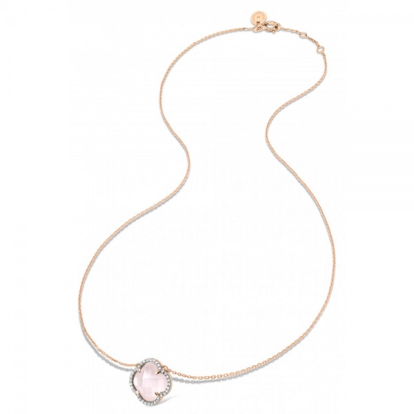 Collier Morganne Bello Victoria Diamants Quartz Rose Milky et Diamants Or Rose