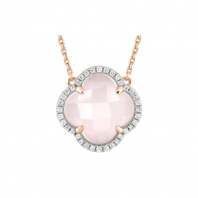 Collier Morganne Bello Victoria Diamants Quartz Rose Milky et Diamants Or Rose