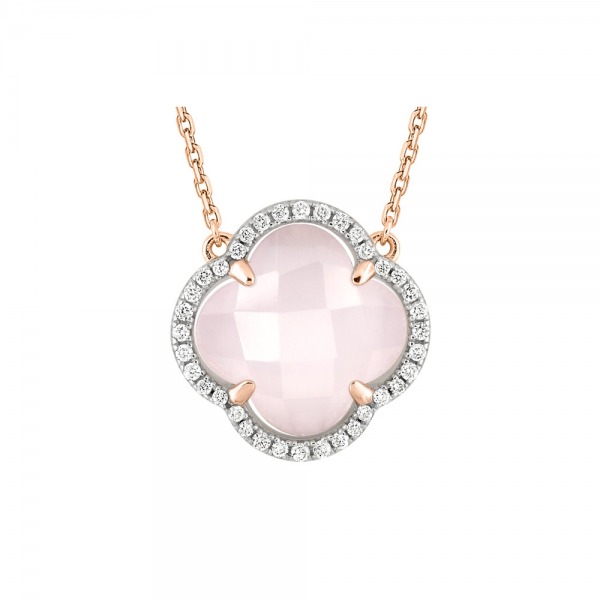Collier Morganne Bello Victoria Diamants Quartz Rose Milky et Diamants Or Rose