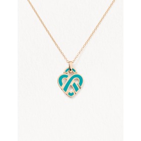 Pendentif Poiray coeur entrelacé petit modèle or rose et émail bleu céladon