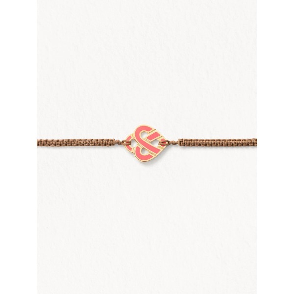Bracelet Poiray coeur entrelacé petit modèle or jaune et émail Corail