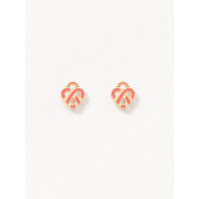 Boucles d'oreilles Poiray coeur entrelacé or jaune et émail Corail