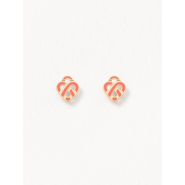 Boucles d'oreilles Poiray coeur entrelacé or jaune et émail Corail