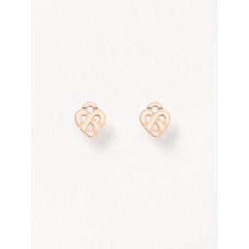 Boucles d'oreilles Poiray coeur entrelacé or rose et émail Ivoire